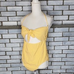 No Boundaries Yellow Gingham Seersucker One Piece Swimsuit Size Large